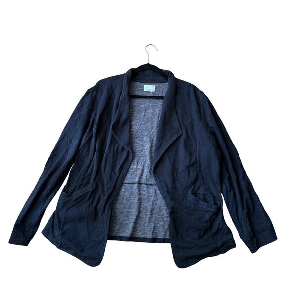 Caslon Open Front Cotton Cardigan Blazer Black Size XXL Mature Lagenlook - Picture 2 of 10